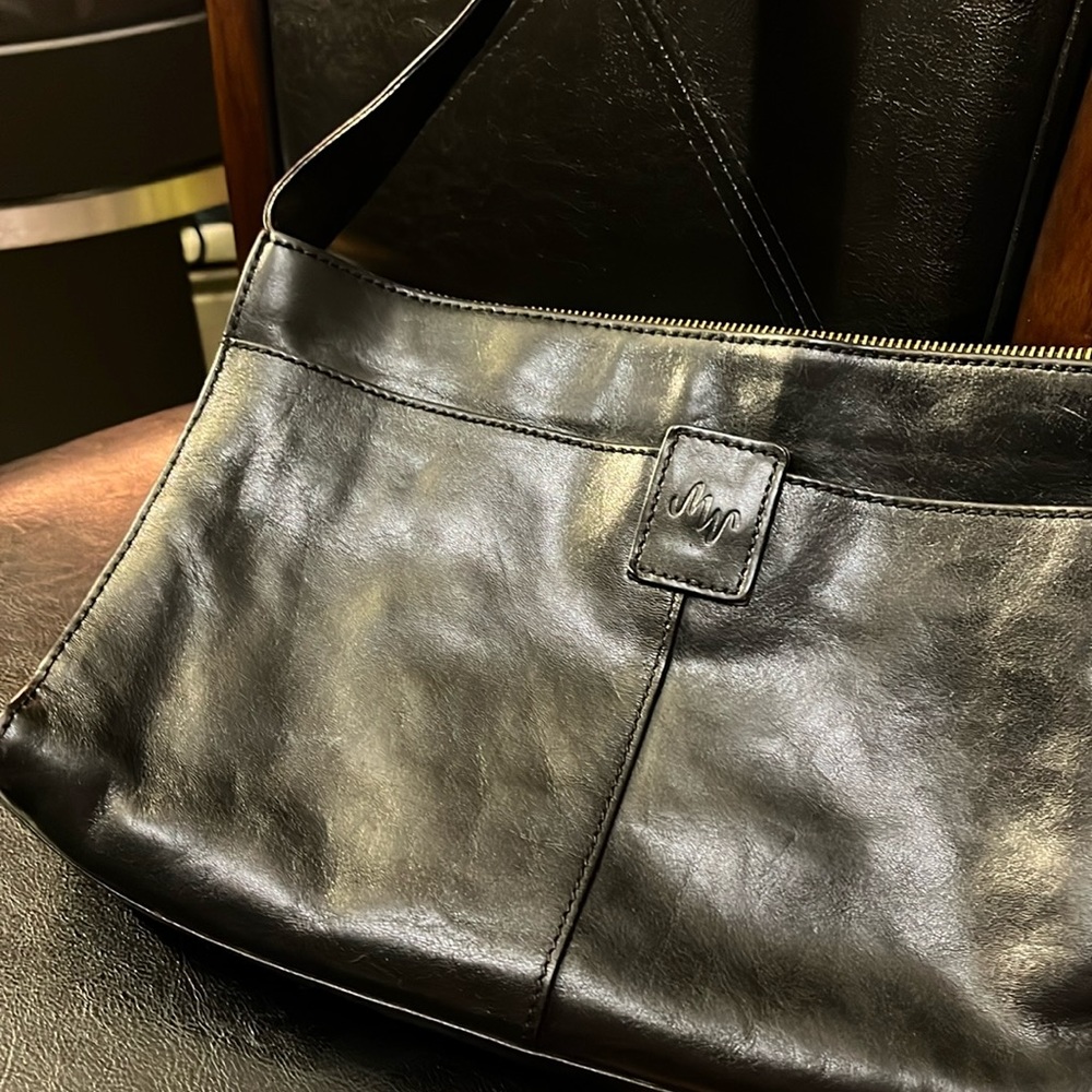 Monsac Original Black Leather purse with adjustable strap